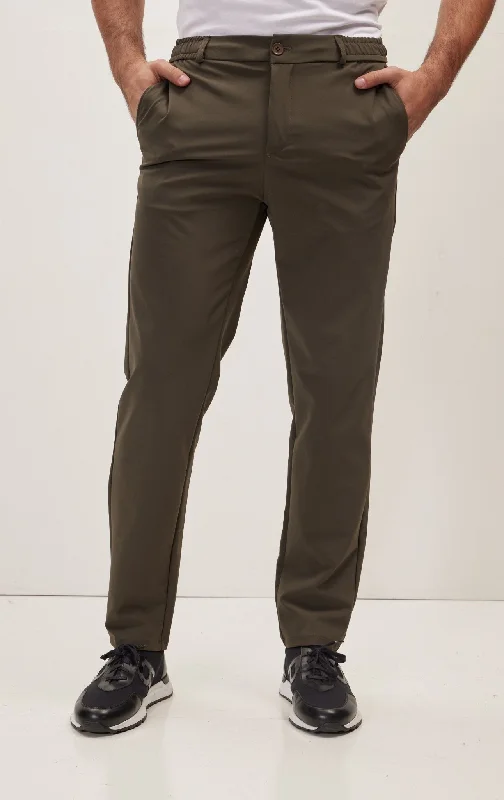 Wrinkle Free Tapered Travel Pants - Khaki