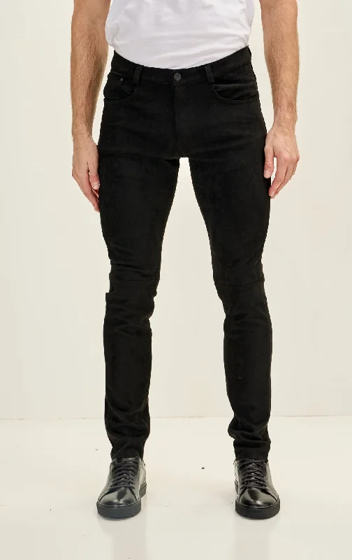 Men's Slim Tapered Microsuede Pants - Black