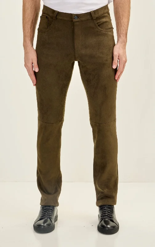 Men's Slim Tapered Microsuede Pants - Khaki