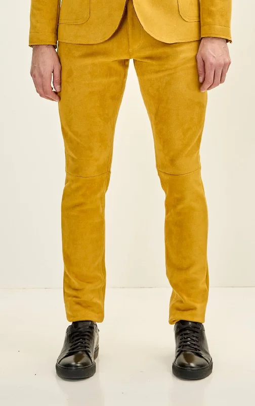 Men's Slim Tapered Microsuede Pants - Mustard