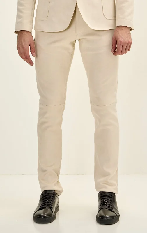 Men's Slim Tapered Microsuede Pants - Off White