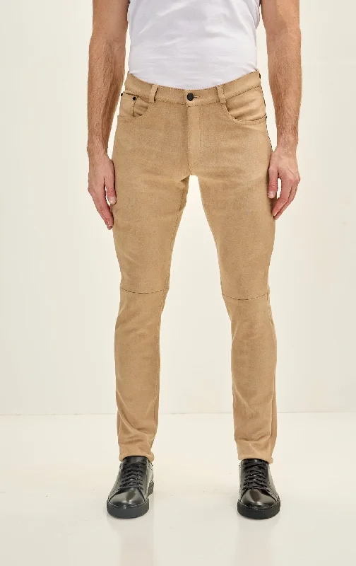 Men's Slim Tapered Microsuede Pants - Stone