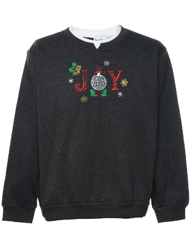 Dark Grey Embroidered Christmas Sweatshirt - L