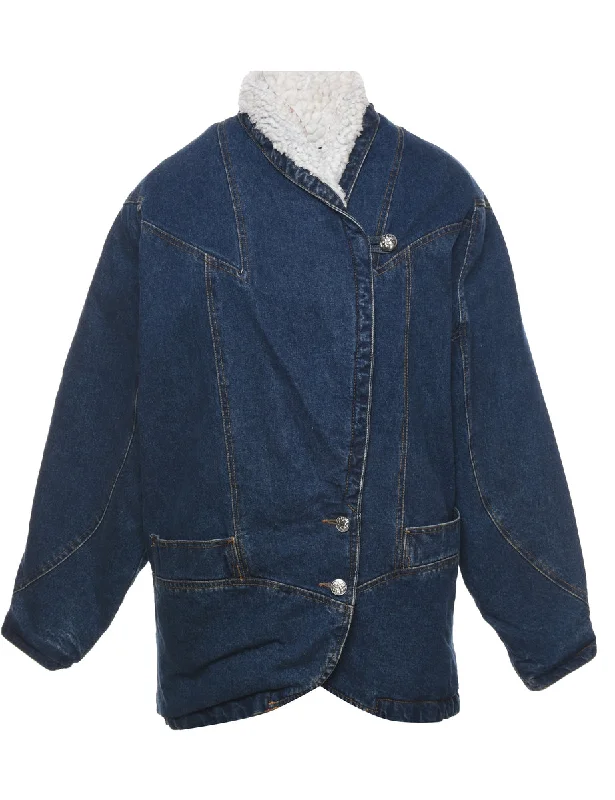 Dark Wash Shearling Denim Jacket - M