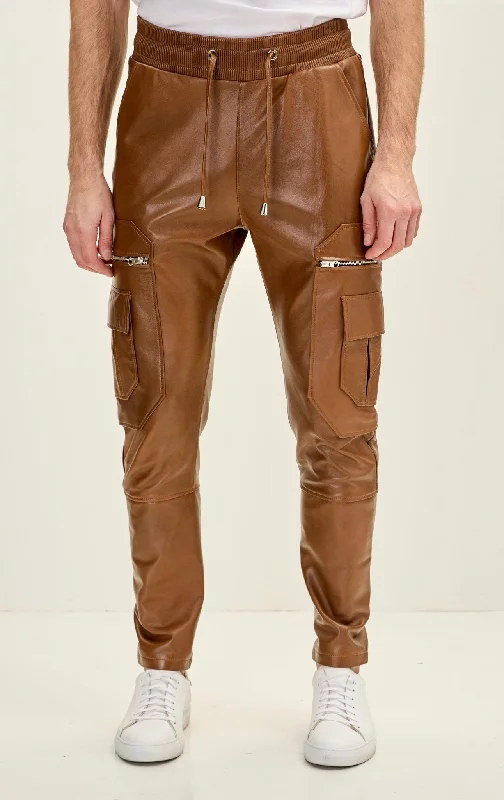 Men's Genuine Leather Destination Joggers - Brown