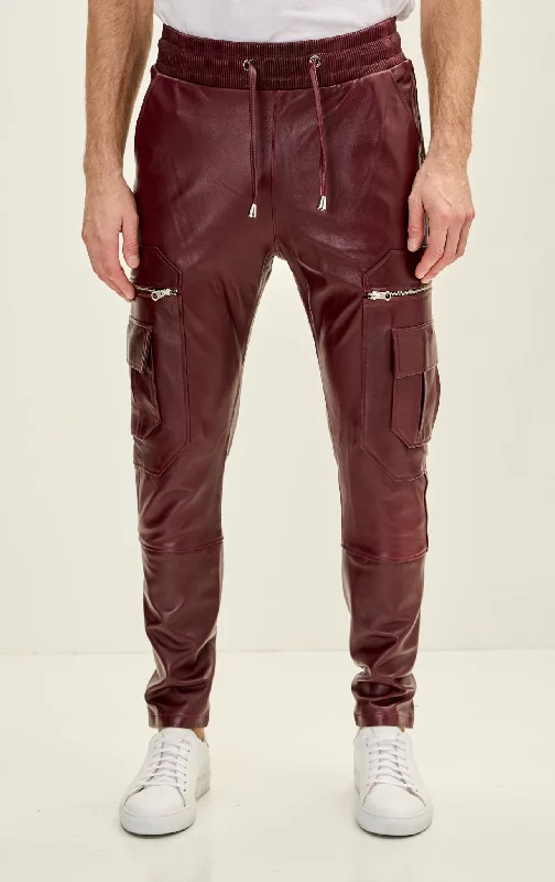 Men's Genuine Leather Destination Joggers - Burgundy