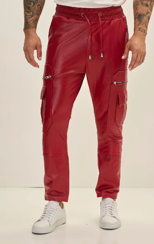 Men's Genuine Leather Destination Joggers - Red