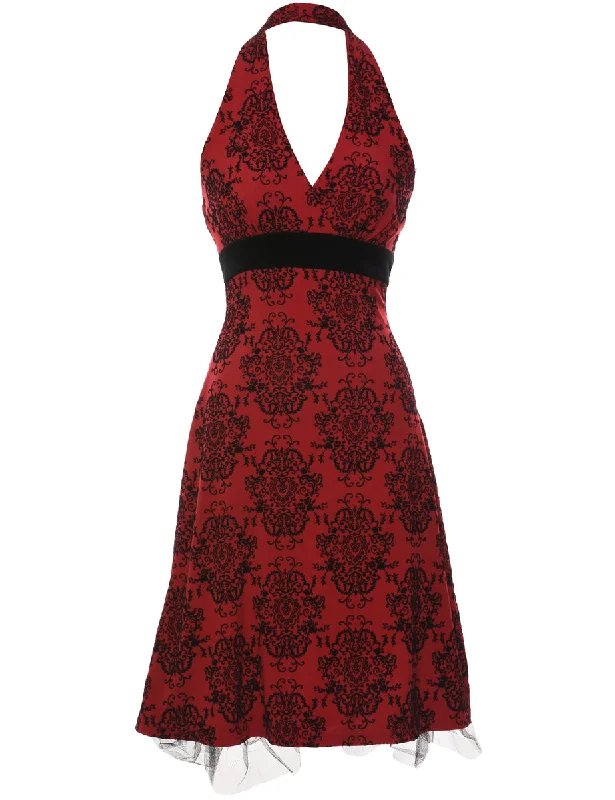 Devore Design Maroon & Black Evening Dress - XS