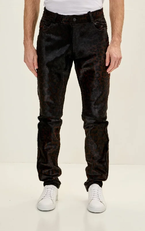 Men's Genuine Calf Hair Leather Pants - Black