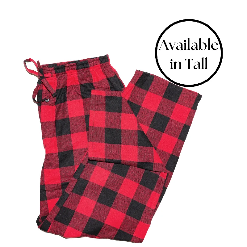 Mens Flannel Lounge Pants / Red Black /  Buffalo Check