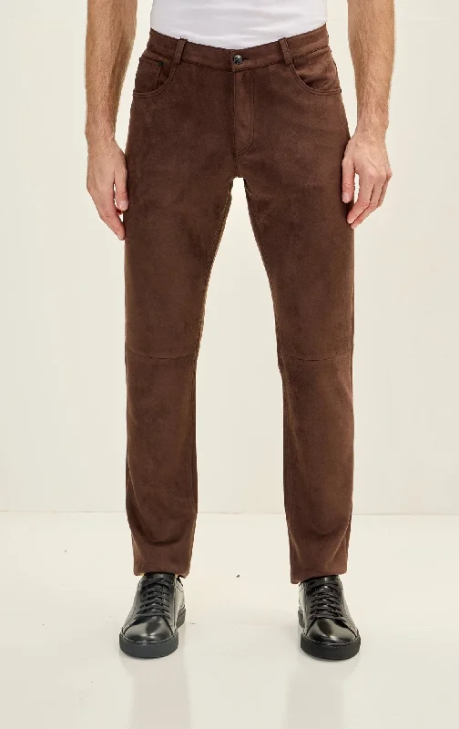 Men's Slim Tapered Microsuede Pants - Dark Brown