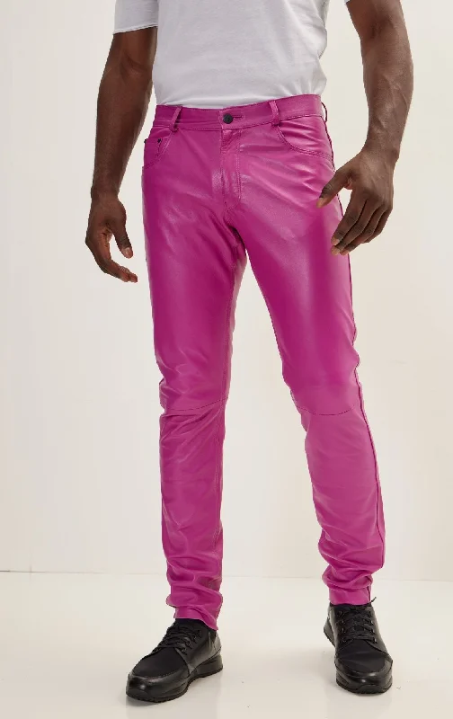 Genuine Lambskin Leather Pants - Fuchsia