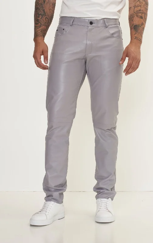 Genuine Lambskin Leather Pants - GREY