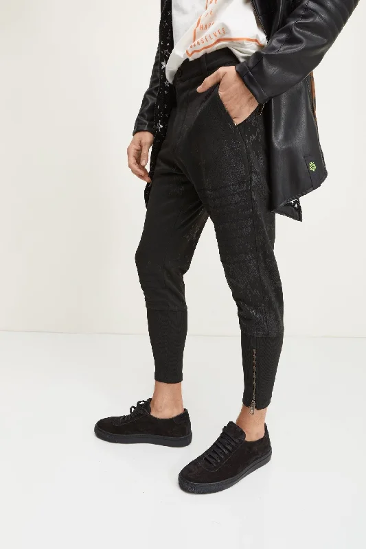 Stretch Patterned Track Pants - Black