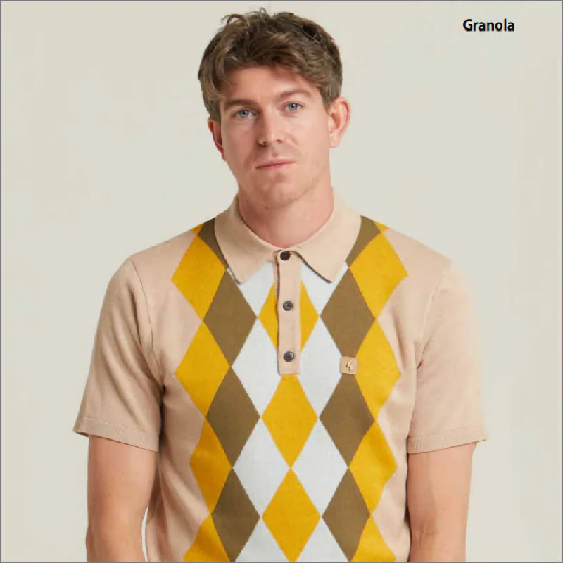 Gabicci Vintage Pablo Granola Pattern Polo Top^