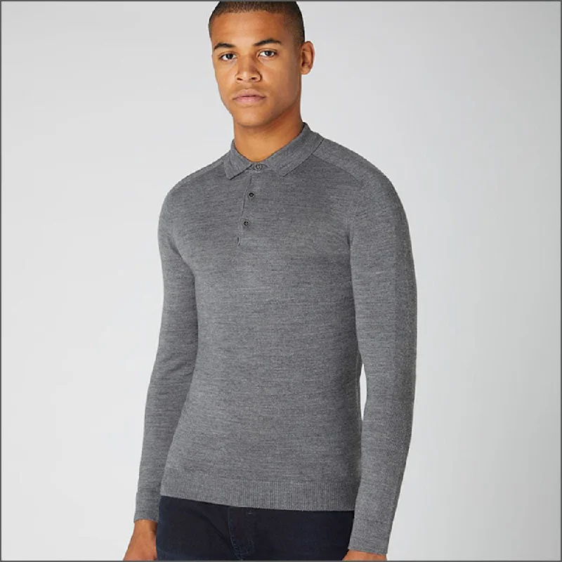 Reums Uomo Slim Fit Merino Wool-Blend Grey Polo^