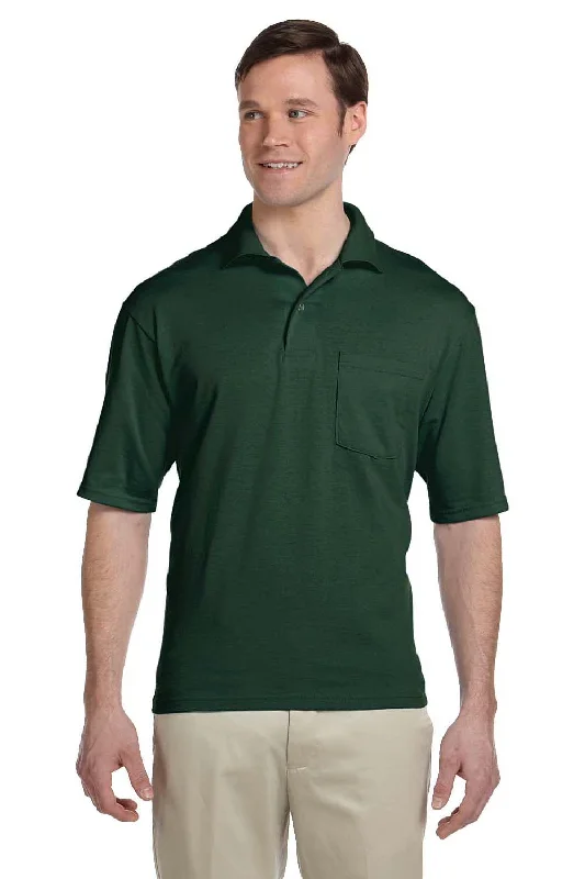 Jerzees Mens SpotShield Stain Resistant Short Sleeve Polo Shirt w/ Pocket - Forest Green