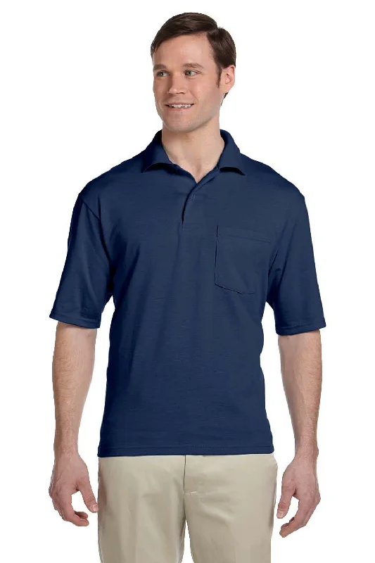 Jerzees Mens SpotShield Stain Resistant Short Sleeve Polo Shirt w/ Pocket - Navy Blue