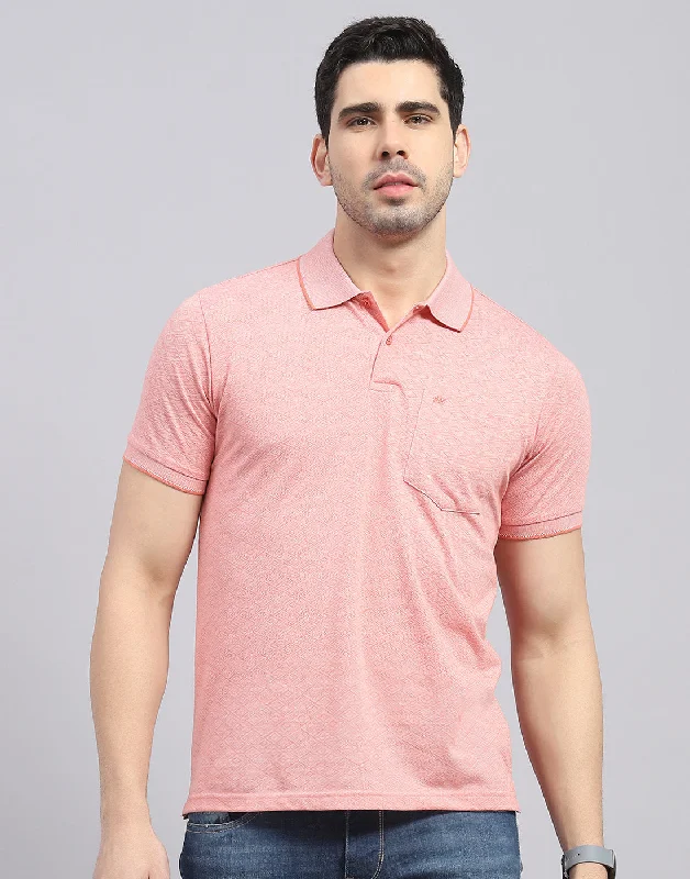 Men Pink Printed Polo Collar Half Sleeve T-Shirt