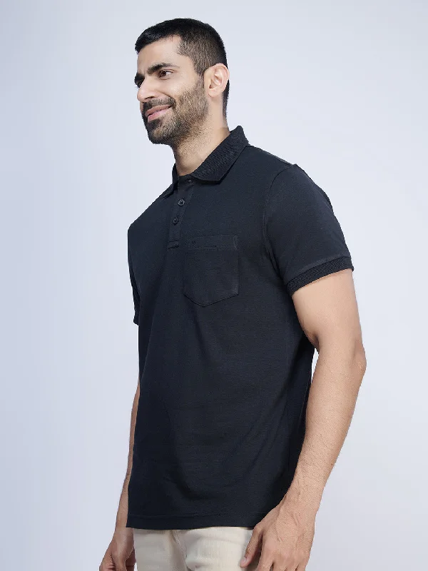 Mens Liquid Polo T-Shirt with Pocket Black