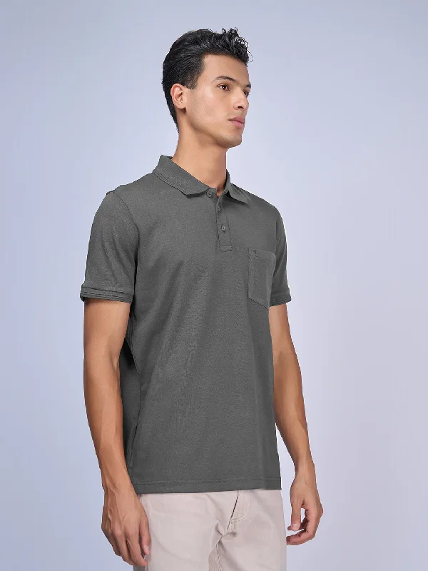 Mens Liquid Polo T-Shirt with Pocket Grey Melange