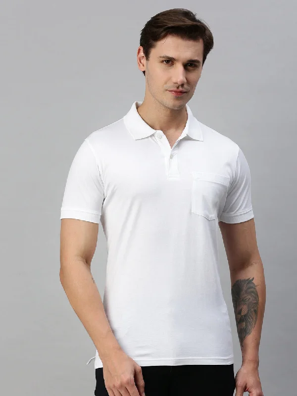 Mercerised Polo Flat Collar T-Shirt White with Chest Pocket MP2