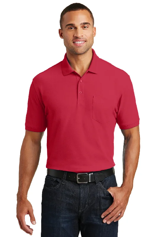 Port Authority Mens Core Classic Short Sleeve Polo Shirt w/ Pocket - Rich Red