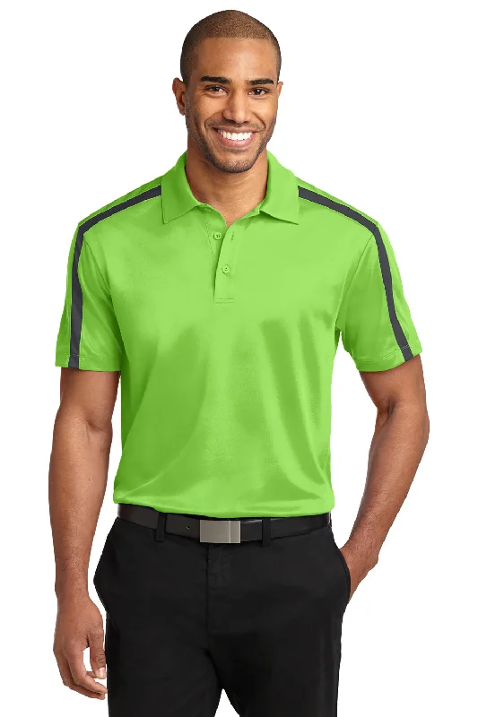 Port Authority Mens Silk Touch Performance Moisture Wicking Short Sleeve Polo Shirt - Lime Green/Steel Grey