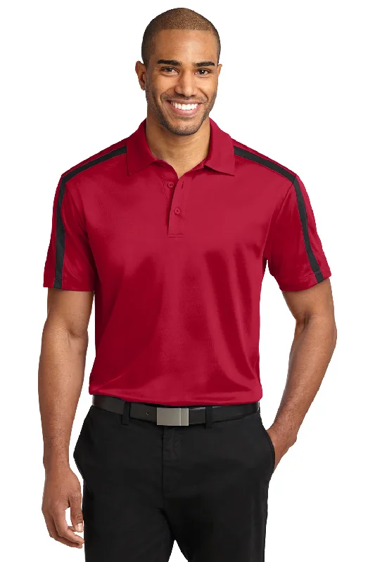 Port Authority Mens Silk Touch Performance Moisture Wicking Short Sleeve Polo Shirt - Red/Black