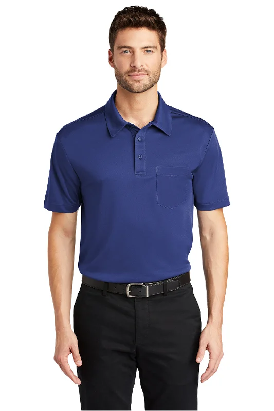 Port Authority Mens Silk Touch Performance Moisture Wicking Short Sleeve Polo Shirt w/ Pocket - Royal Blue