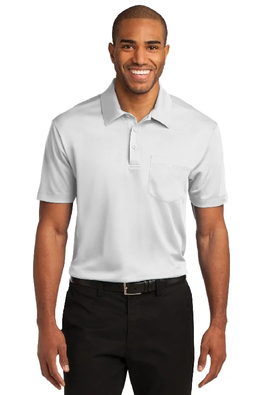 Port Authority Mens Silk Touch Performance Moisture Wicking Short Sleeve Polo Shirt w/ Pocket - White - Closeout