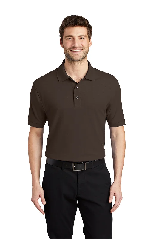 Port Authority Mens Silk Touch Wrinkle Resistant Short Sleeve Polo Shirt - Coffee Bean Brown