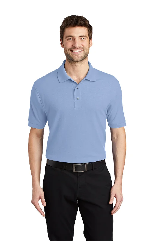 Port Authority Mens Silk Touch Wrinkle Resistant Short Sleeve Polo Shirt - Light Blue