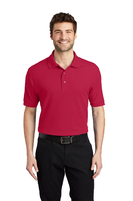 Port Authority Mens Silk Touch Wrinkle Resistant Short Sleeve Polo Shirt - Red