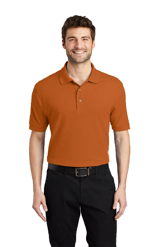 Port Authority Mens Silk Touch Wrinkle Resistant Short Sleeve Polo Shirt - Texas Orange