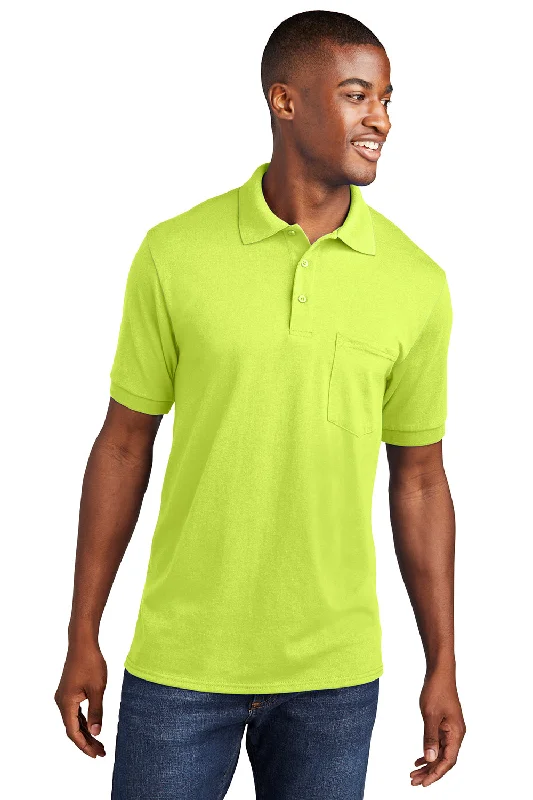 Port & Company Mens Core Stain Resistant Short Sleeve Polo Shirt w/ Pocket - Safety Green