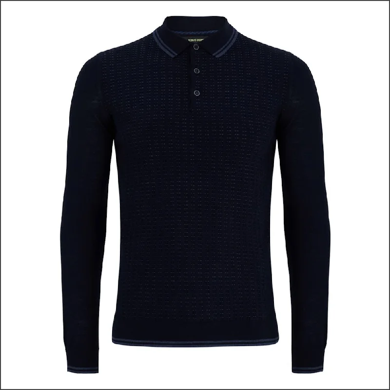 Reums Uomo Slim Fit Merino Wool-Blend Navy Polo^