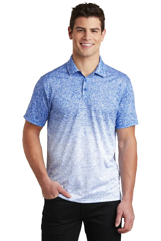 Sport-Tek Mens Ombre Heather Moisture Wicking Short Sleeve Polo Shirt - White/True Royal Blue