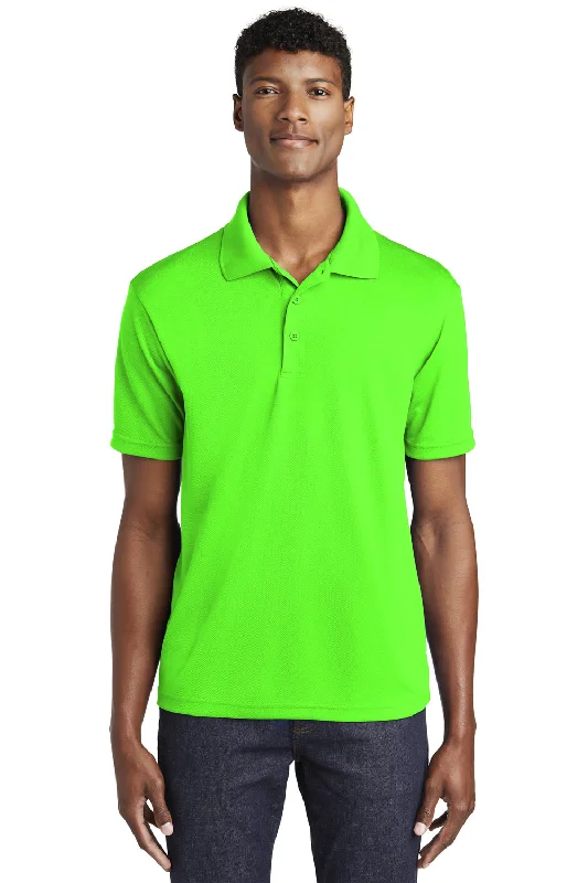 Sport-Tek Mens RacerMesh Moisture Wicking Short Sleeve Polo Shirt - Neon Green