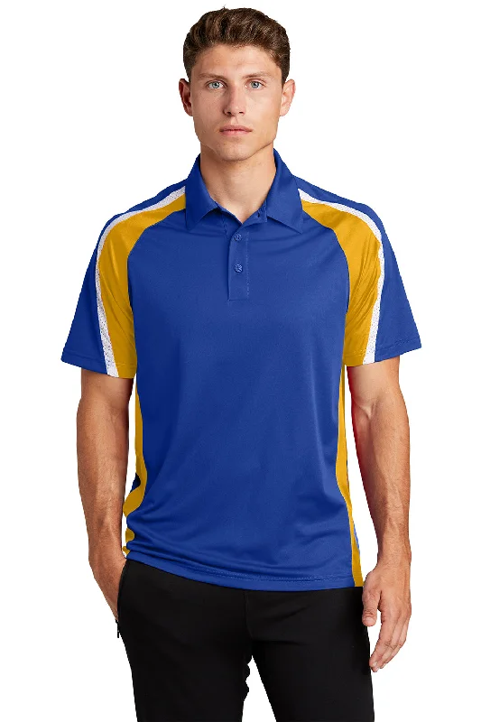 Sport-Tek Mens Sport-Wick Moisture Wicking Short Sleeve Polo Shirt - True Royal Blue/Gold/White