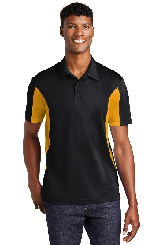 Sport-Tek Mens Sport-Wick Moisture Wicking Short Sleeve Polo Shirt - Black/Gold