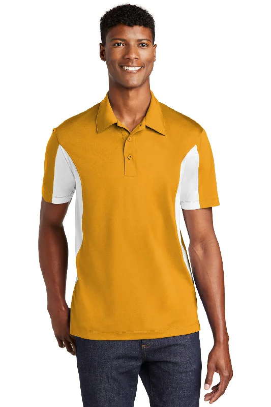 Sport-Tek Mens Sport-Wick Moisture Wicking Short Sleeve Polo Shirt - Gold/White