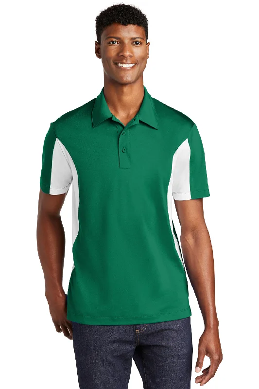 Sport-Tek Mens Sport-Wick Moisture Wicking Short Sleeve Polo Shirt - Kelly Green/White