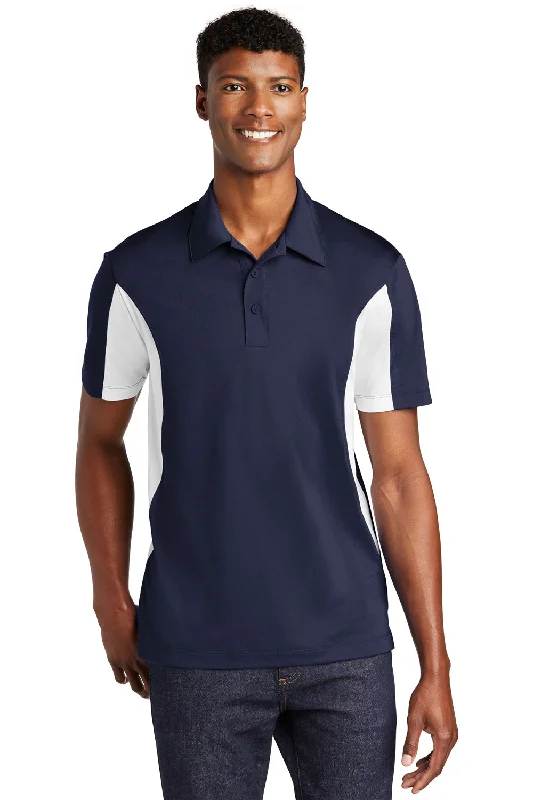 Sport-Tek Mens Sport-Wick Moisture Wicking Short Sleeve Polo Shirt - True Navy Blue/White