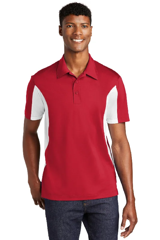 Sport-Tek Mens Sport-Wick Moisture Wicking Short Sleeve Polo Shirt - True Red/White