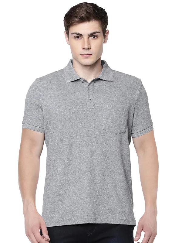 Super Combed Cotton Polo T-Shirt Grey Melange with Chest Pocket