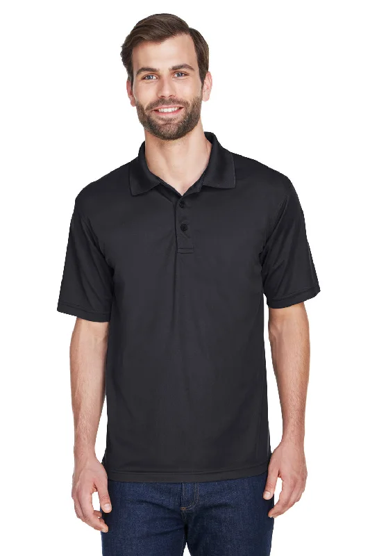 UltraClub Mens Cool & Dry Moisture Wicking Short Sleeve Polo Shirt - Black