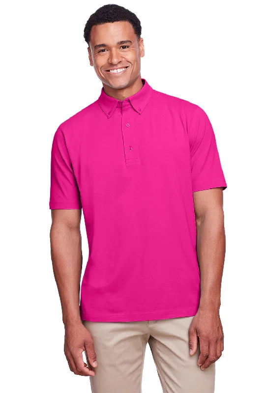 UltraClub Mens Lakeshore Performance Moisture Wicking Short Sleeve Polo Shirt - Heliconia Pink