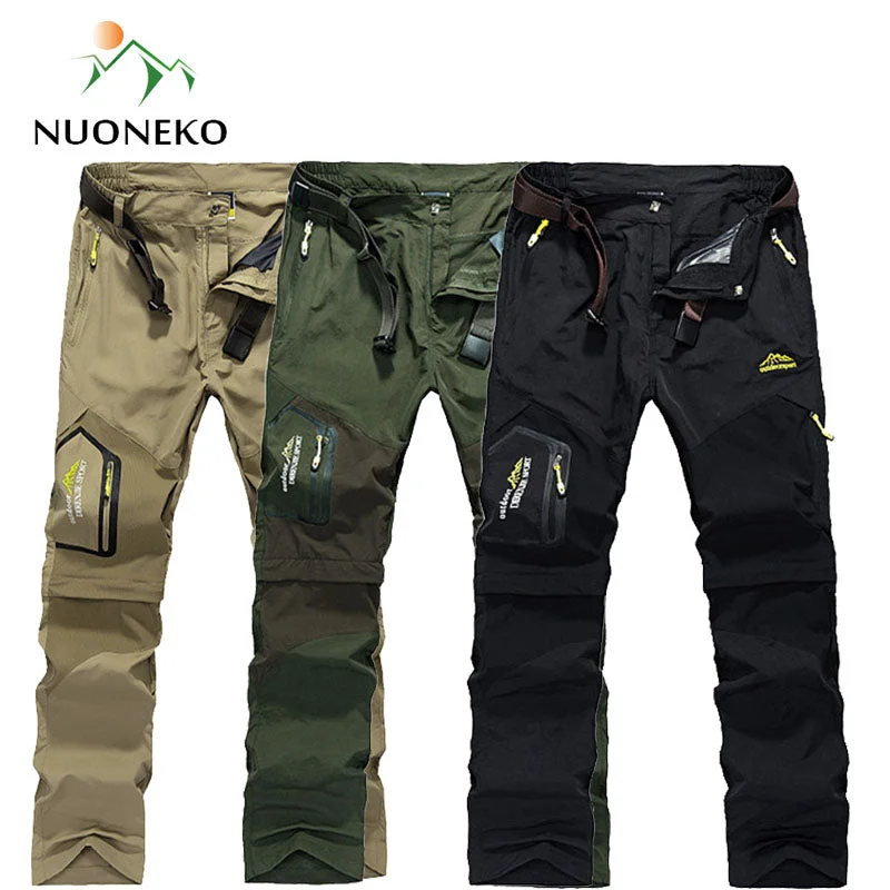 NUONEKO Quick Dry Removable Hiking Pants Outdoor 5XL Mens Summer Breathable Shorts Men Mountain Camping Trekking Trousers PN09